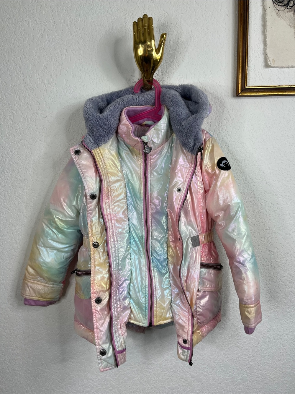 Appaman X1115 Kids Toddler Rainbow Ombre Middie Hooded Puffer Coat 5 Girls